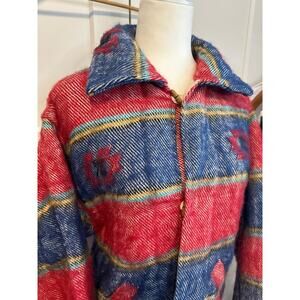 183. Vintage blanket coat; homemade?; red and blue; western